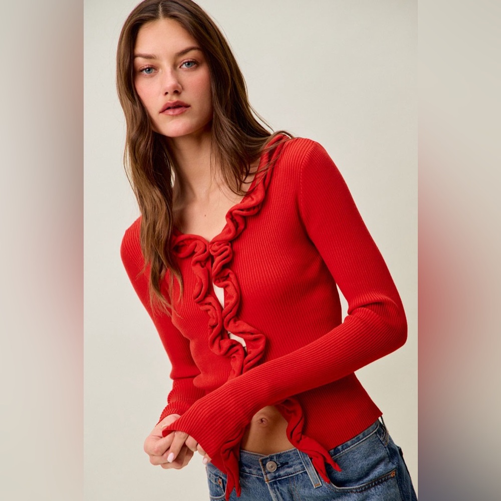 SO ME Cascade Ruffle Ribbed Sweater Cardgian - Picture 5 of 6